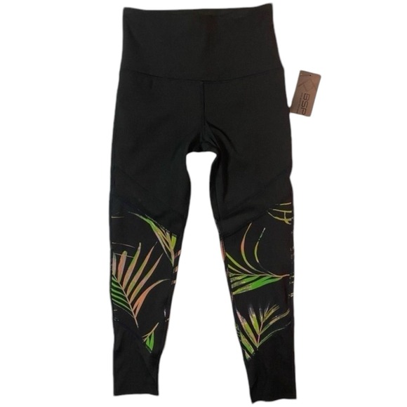 BSP Better Sports Performance Black Palm Leaf Mesh Compression Leggings 7/8 New - Picture 5 of 11